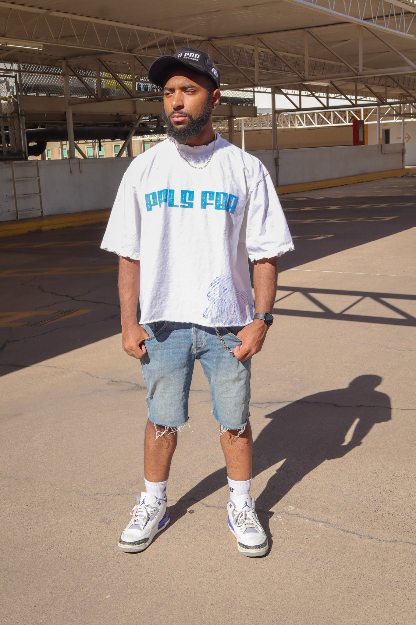 Distressed Boxy Cropped Tee (White)